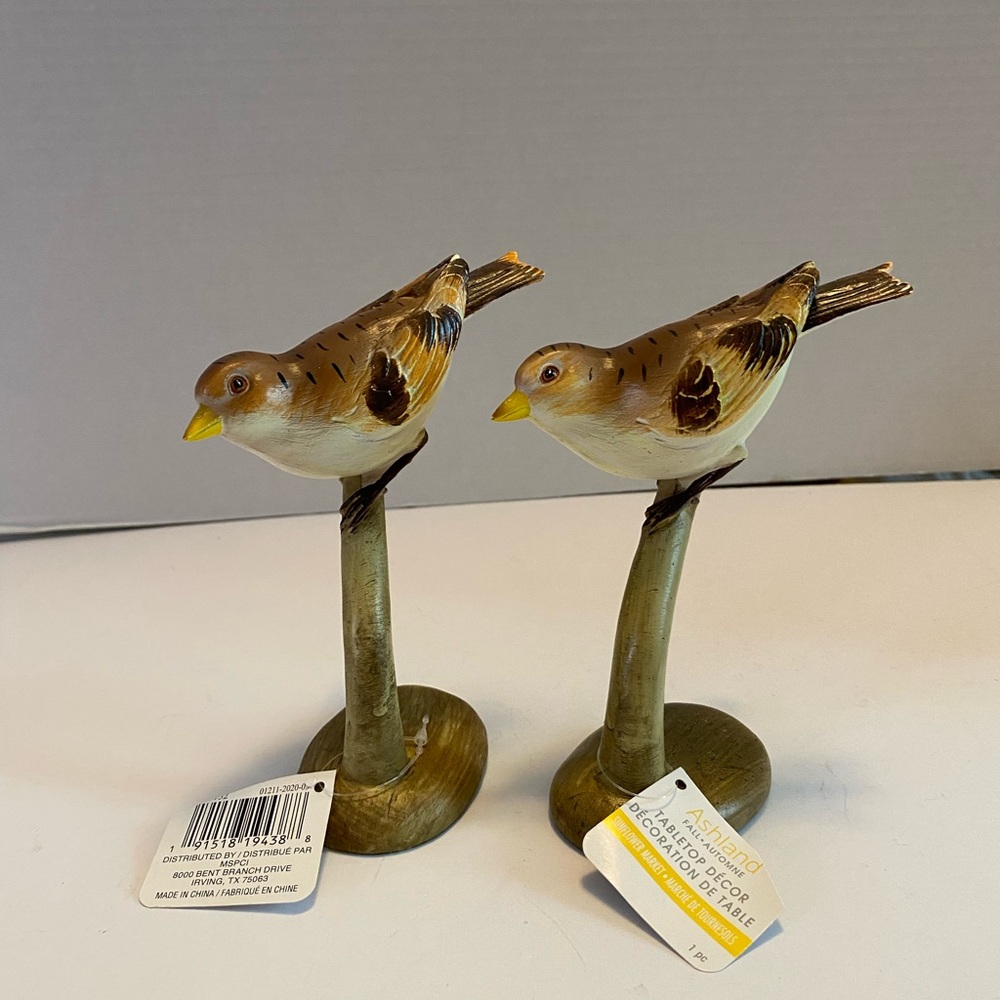 Bird On A Branch Tan Color Home Decor New Never Used Resin Lot Of 2 NWT